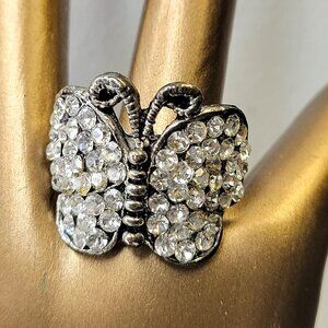 Vintage Crystal Butterfly Adjustable Ring
